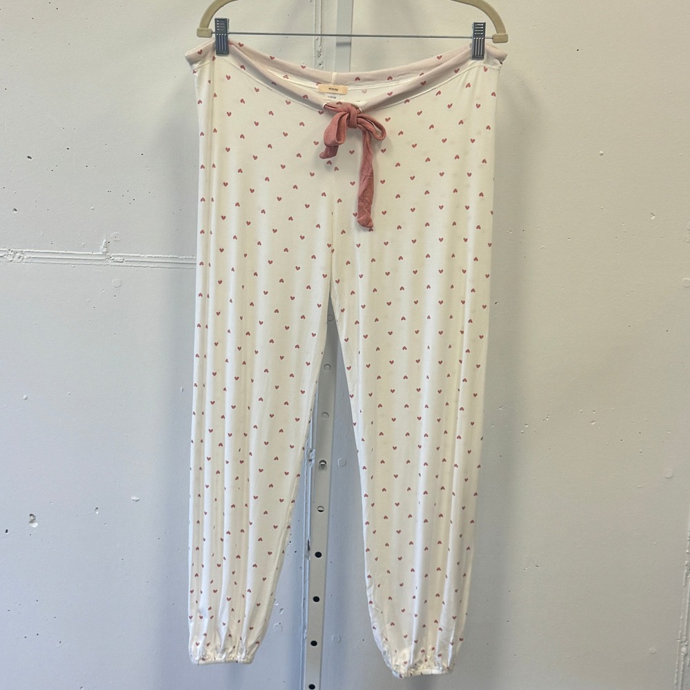 Eberjey Gisele Heart Print Pajama Pants Joggers Cream Pink XS 1331‎